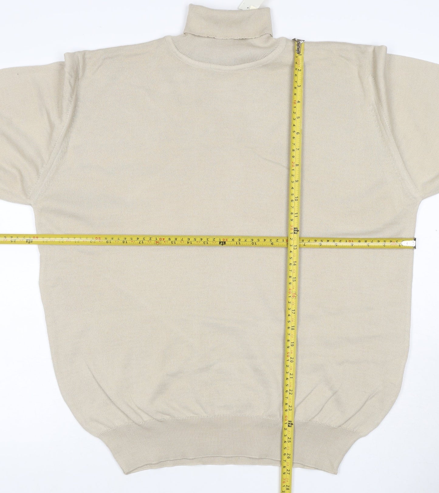 Greenwoods Men's Beige L Roll Neck Cotton Acrylic Knit Pullover Jumper