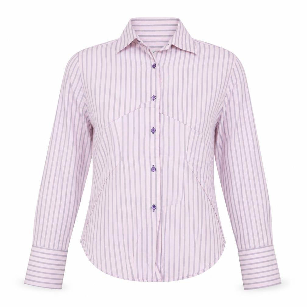 Coton Doux Women Pink Purple Striped Cotton Button-Up Shirt UK 12