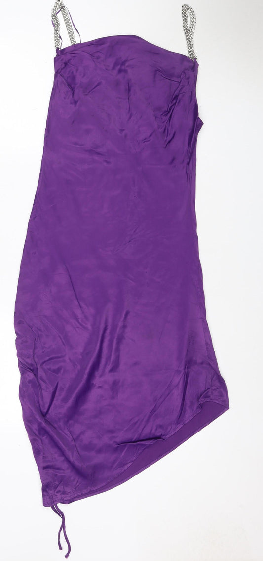 Zara Women Purple S Long Satin Chain Strap Slip Maxi Party Dress