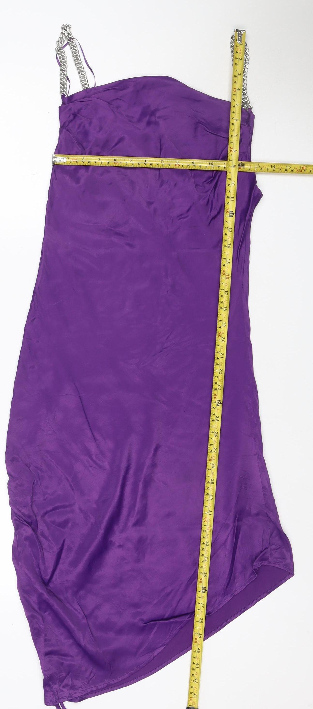 Zara Women Purple S Long Satin Chain Strap Slip Maxi Party Dress