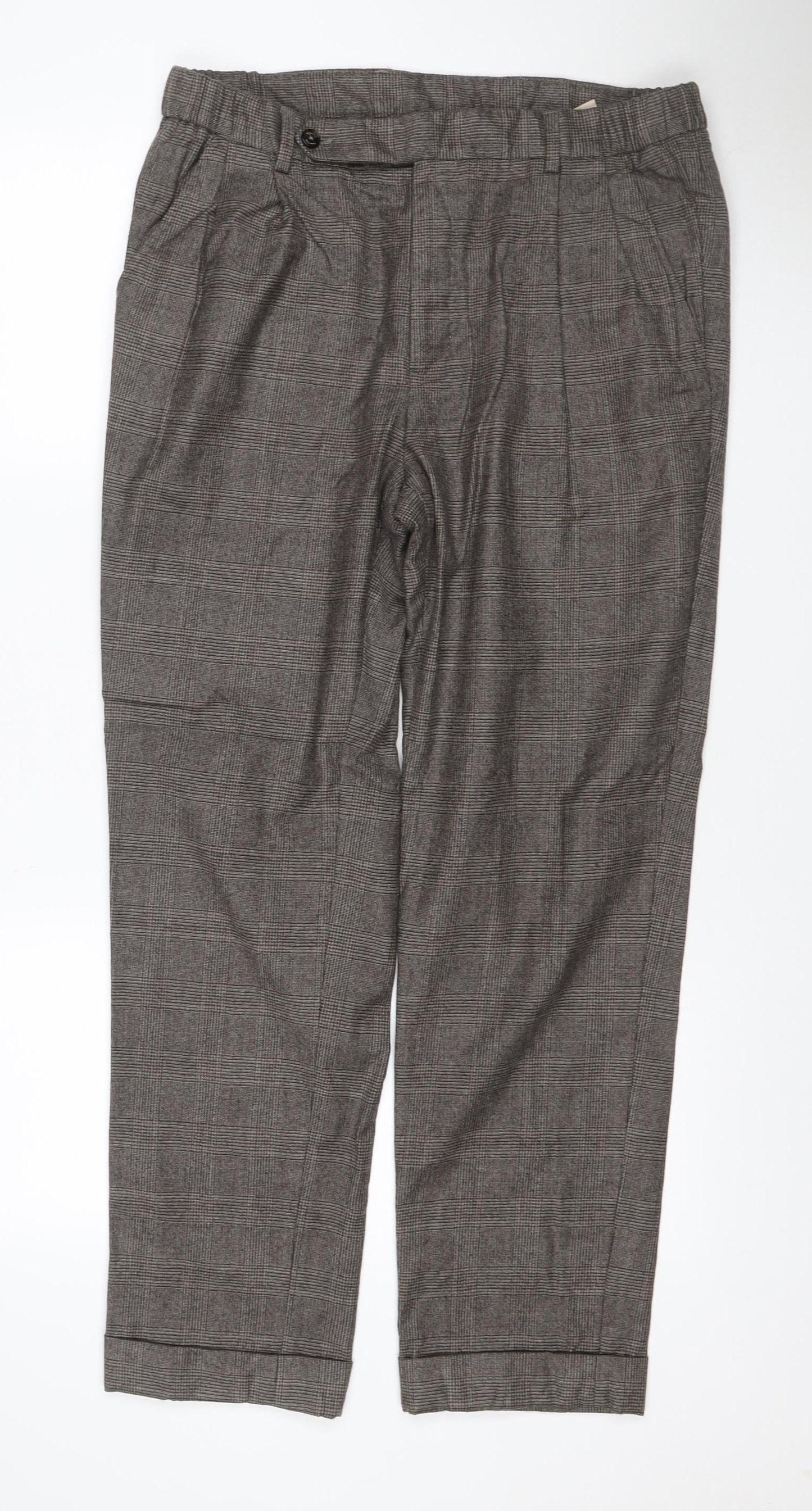Massimo Dutti Men Grey Check Wool Tapered Dress Trousers W32