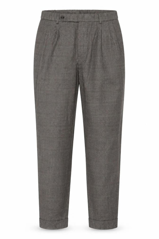 Massimo Dutti Men Grey Check Wool Tapered Dress Trousers W32
