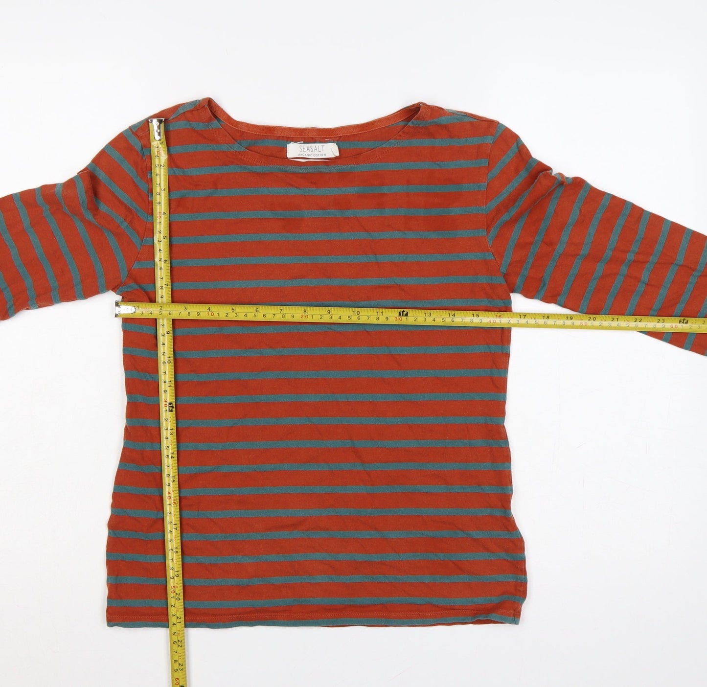 Seasalt Women’s Orange Teal Striped Sailor Jersey Top UK 10