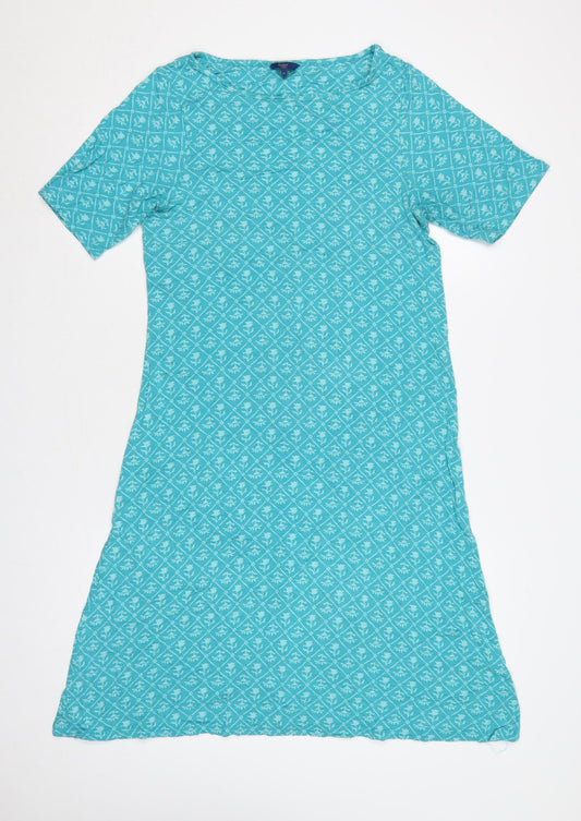 Cotton Traders Women Blue UK 12 Floral Maxi Jersey Stretch Dress