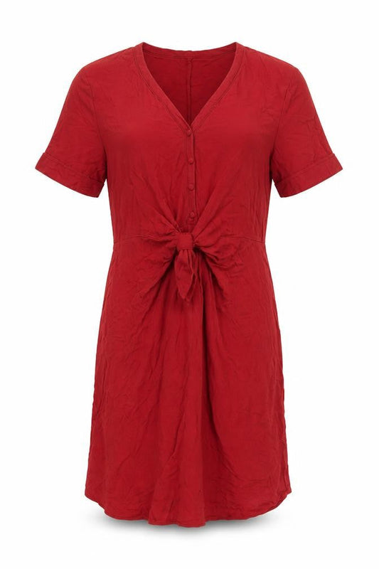 Massimo Dutti Women Red M Lyocell Knee Length Tie Waist Shirt Dress