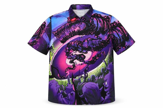Nami Wear Men Purple 2XL Graphic Horror Monster Short Sleeve Button-Up Shirt