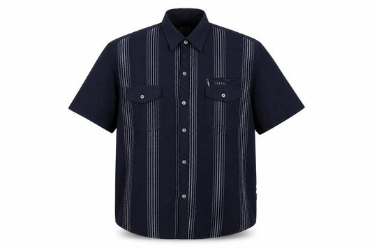 Zeepmayer Men’s Blue 2XL Striped Short Sleeve Button-Up Shirt