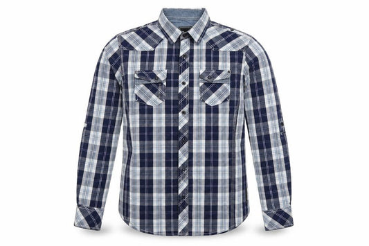 Dcode Men’s Blue Plaid Check Long Sleeve Button-Up Shirt L Casual