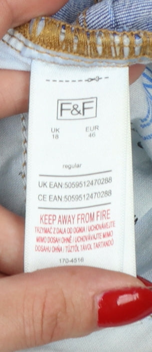 F&F Women’s Blue UK 18 Skinny Distressed High Rise Stretch Jeans