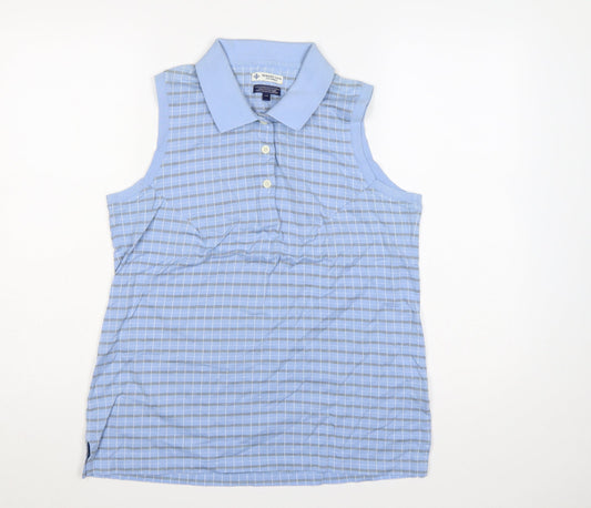 Resort Two Women Blue L Sleeveless Check Cotton Polo Top