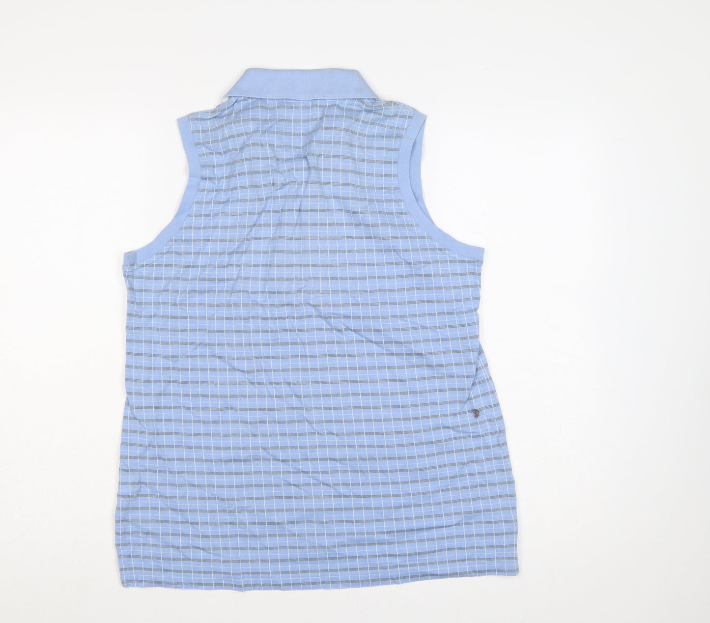 Resort Two Women Blue L Sleeveless Check Cotton Polo Top
