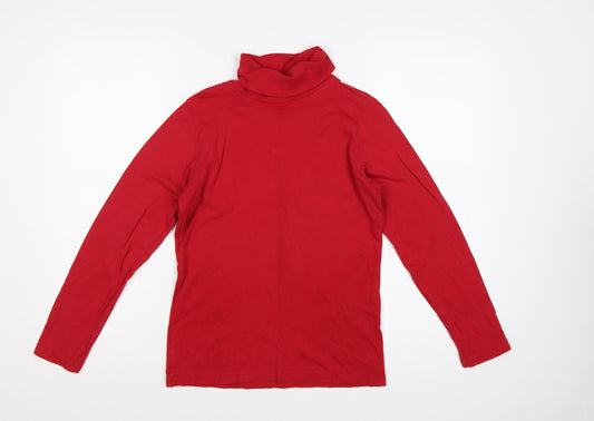 Lewmi Womens Red S Basic Cotton Roll Neck Long Sleeve T-Shirt
