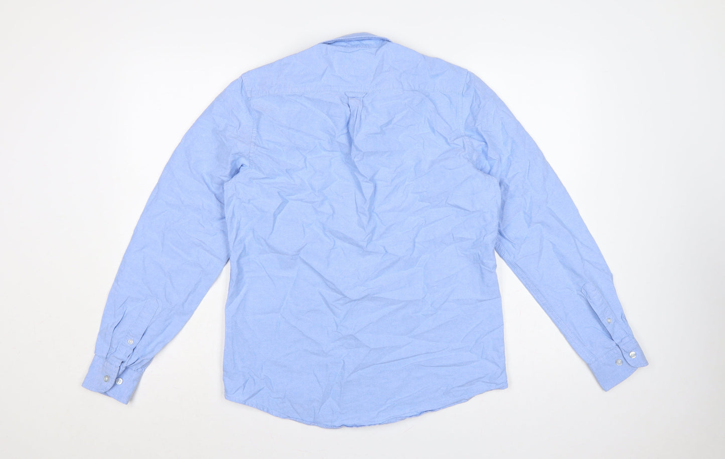 Primark Men Blue M Slim Fit Cotton Button-Down Long Sleeve Shirt