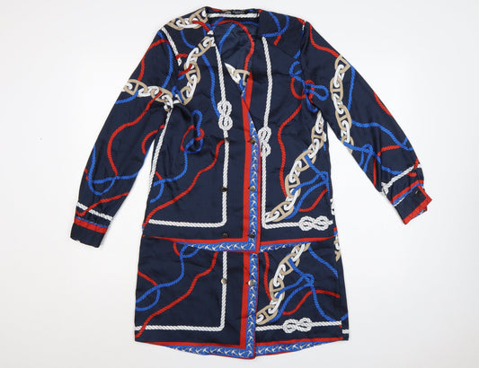 Zara Women Blue XS Shirt Dress Nautical Rope Print Long Sleeve