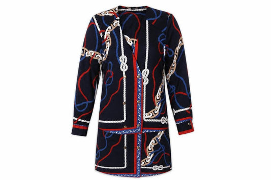 Zara Women Blue XS Shirt Dress Nautical Rope Print Long Sleeve