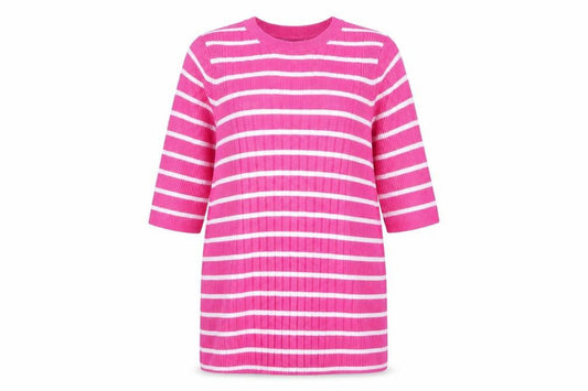 Marks & Spencer Women Pink White Stripe Rib Knit Tunic Jumper M