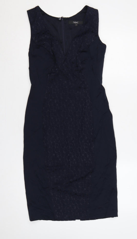 Next Women Blue UK 8 Sleeveless Pencil Dress Lace Panel