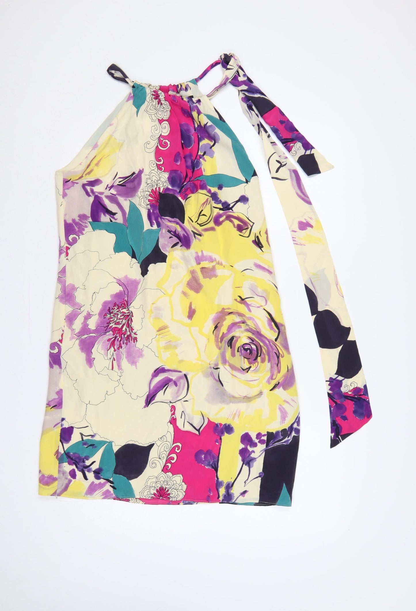 Coast Women Multicoloured Size 14 Silk Floral Halterneck Shift Dress