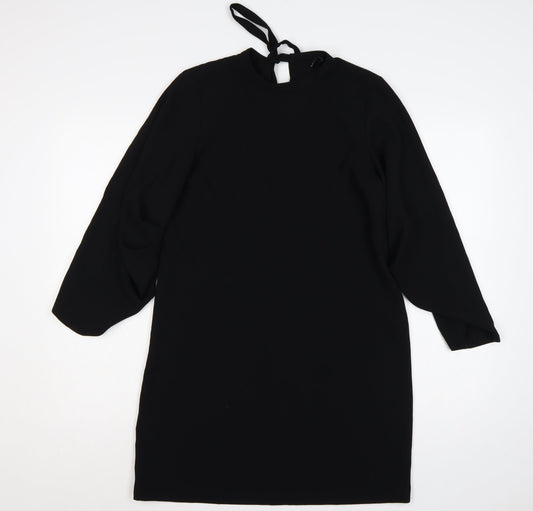 Zara Woman Black Size M Sheath Knee Dress Balloon Sleeves Tie Neck