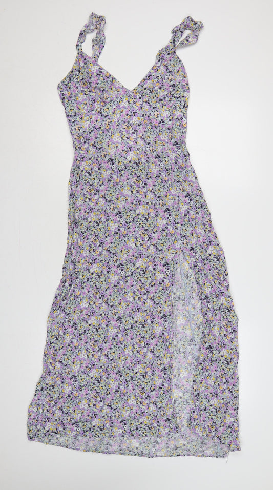 Zara Women Multicoloured Floral Maxi Dress UK 12 V-Neck Smocked