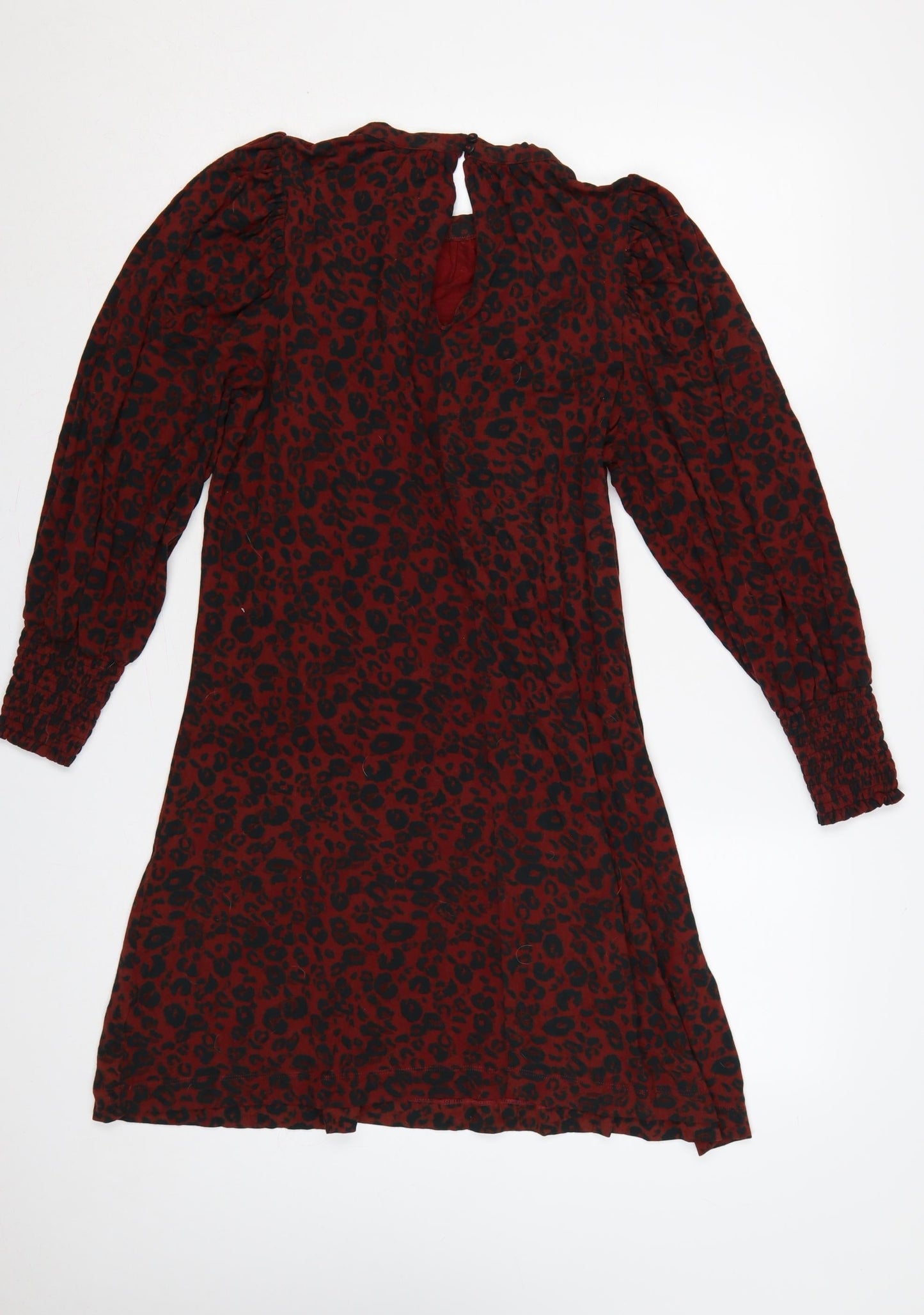 Next Women Red Leopard Print A-Line Knee Length Dress UK 8 Long Sleeve