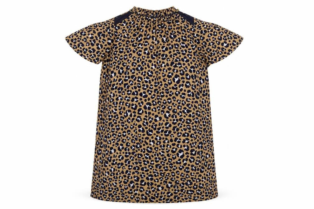Front view of Michael Michael Kors Women Beige Leopard Print Shift Dress S
