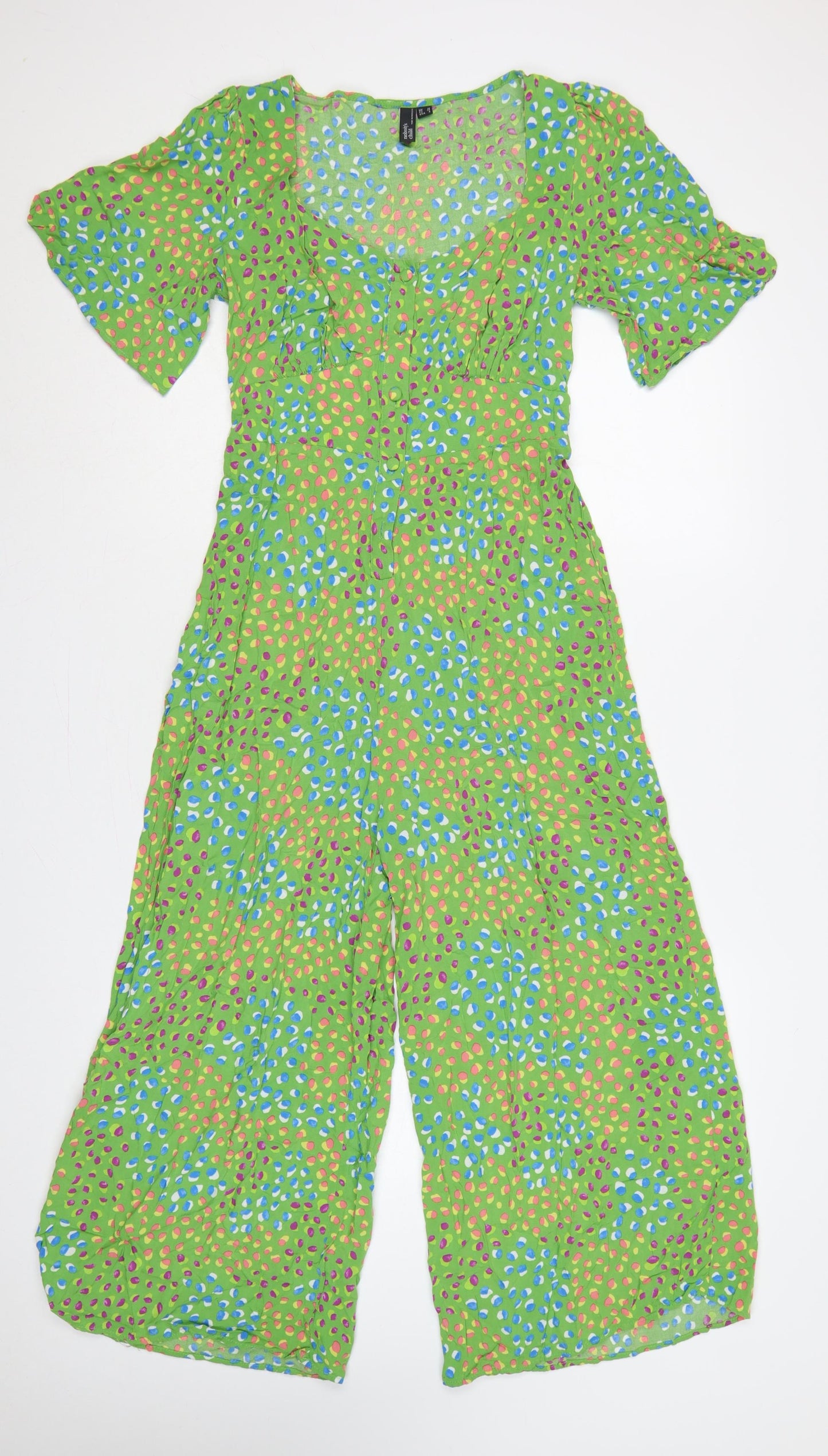 Nobody's Child Women Green Spot Print Wide-Leg Jumpsuit UK 10