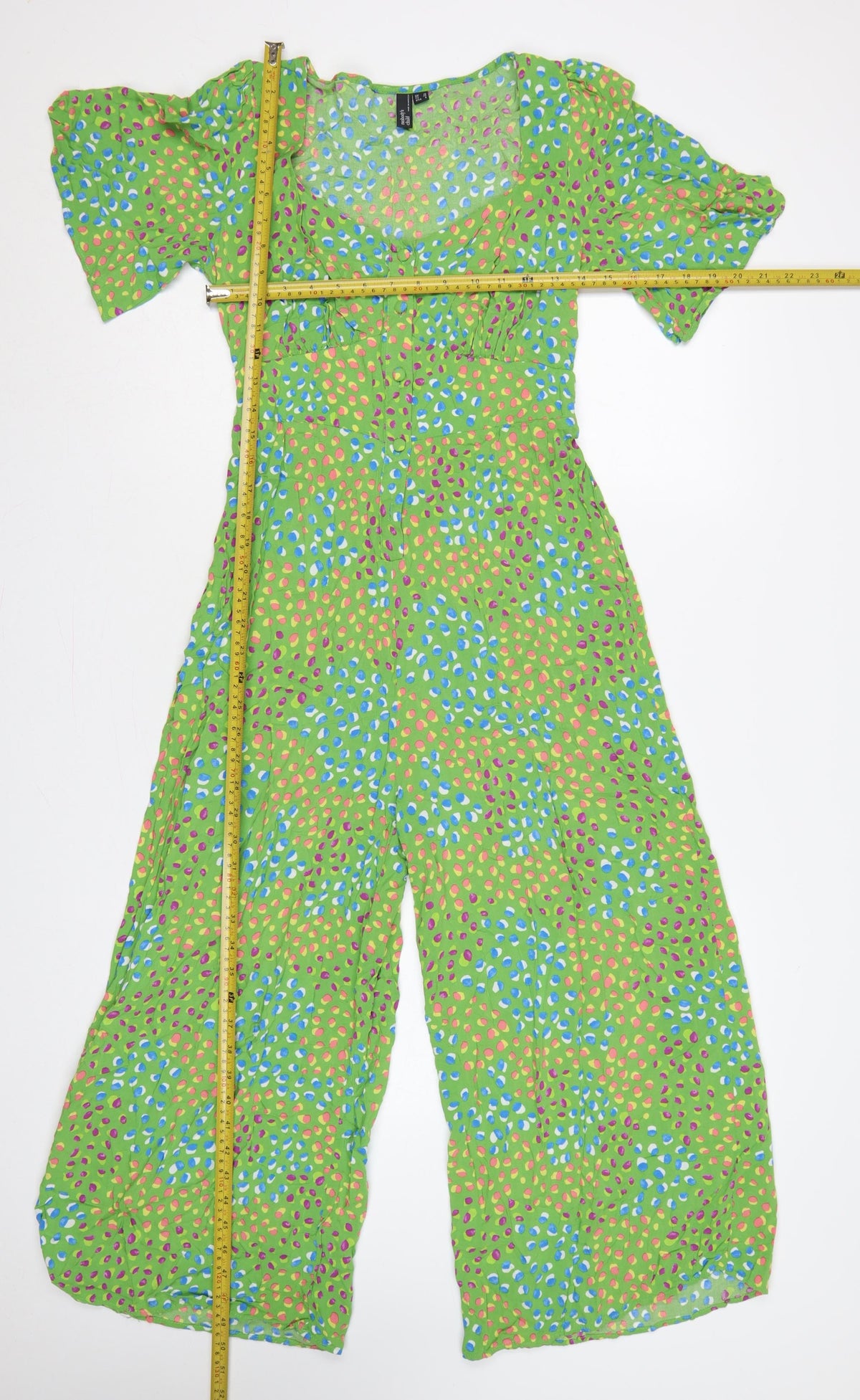 Back view of Nobody's Child Women Green Spot Print Wide-Leg Jumpsuit UK 10