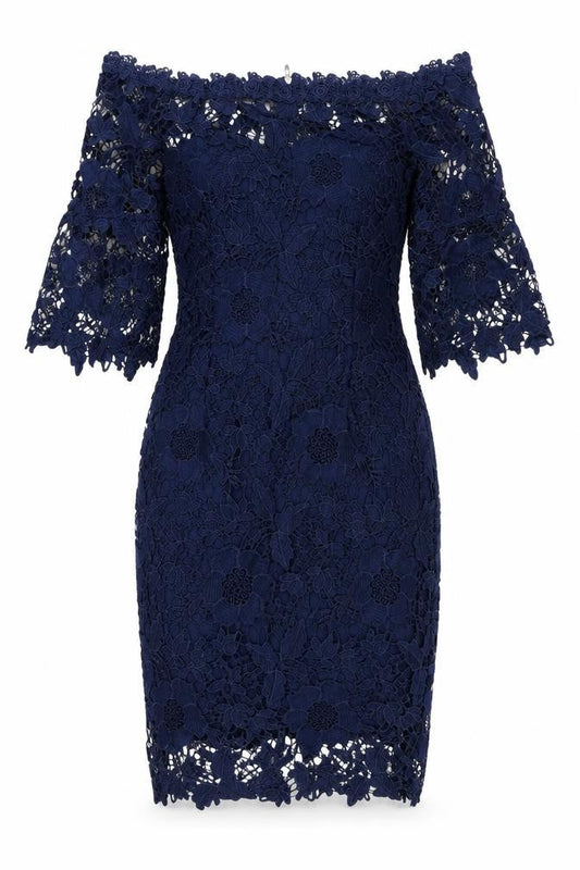 Dorothy Perkins Women Blue UK 12 Off Shoulder Floral Lace Sheath Dress