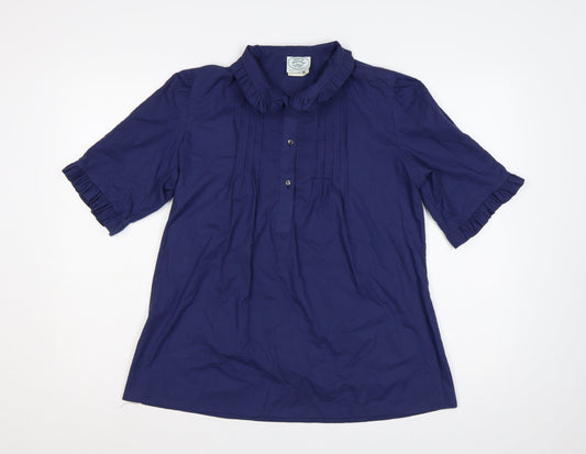 Laura Ashley Women Blue UK 18 Ruffle Collared Cotton Tunic Blouse