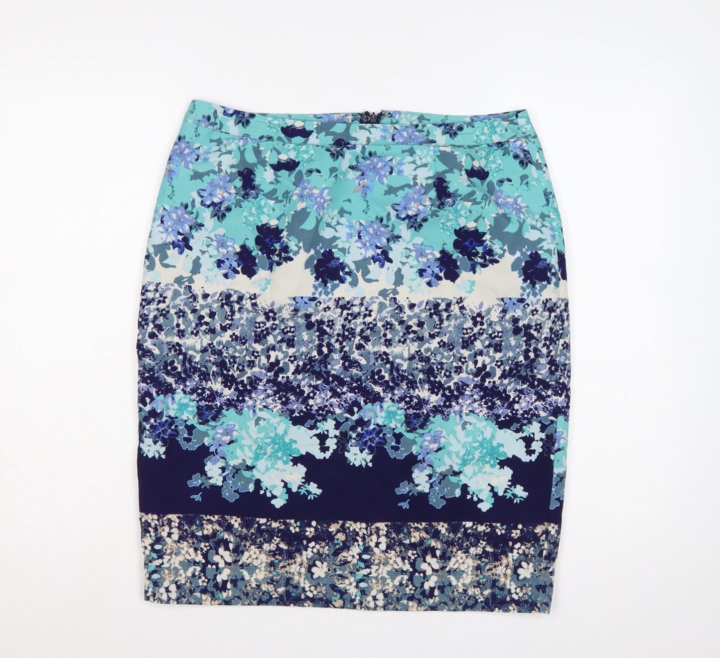Laura Ashley Women Blue Floral Pencil Skirt UK 12 Lined