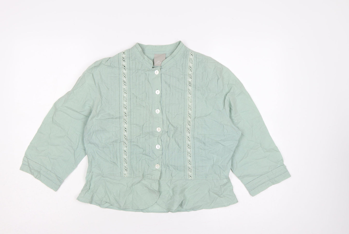 Poetry Women Green UK 14 Cotton Embroidered 3/4 Sleeve Blouse