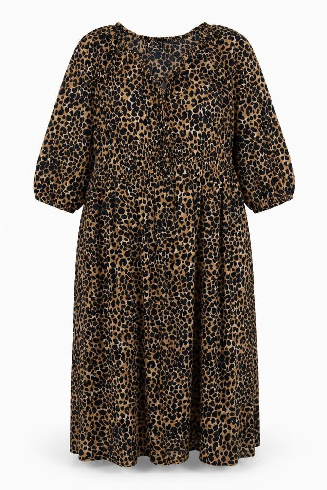 Marks & Spencer Women Brown Leopard Print Midi Fit & Flare Dress UK 20