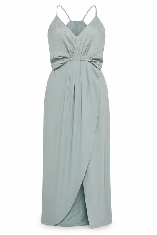 TFNC London Women Green UK 6 Maxi Wrap Satin Chiffon Strappy Occasion Dress
