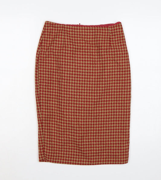 Next Women Red Houndstooth Tweed Pencil Skirt Size 8