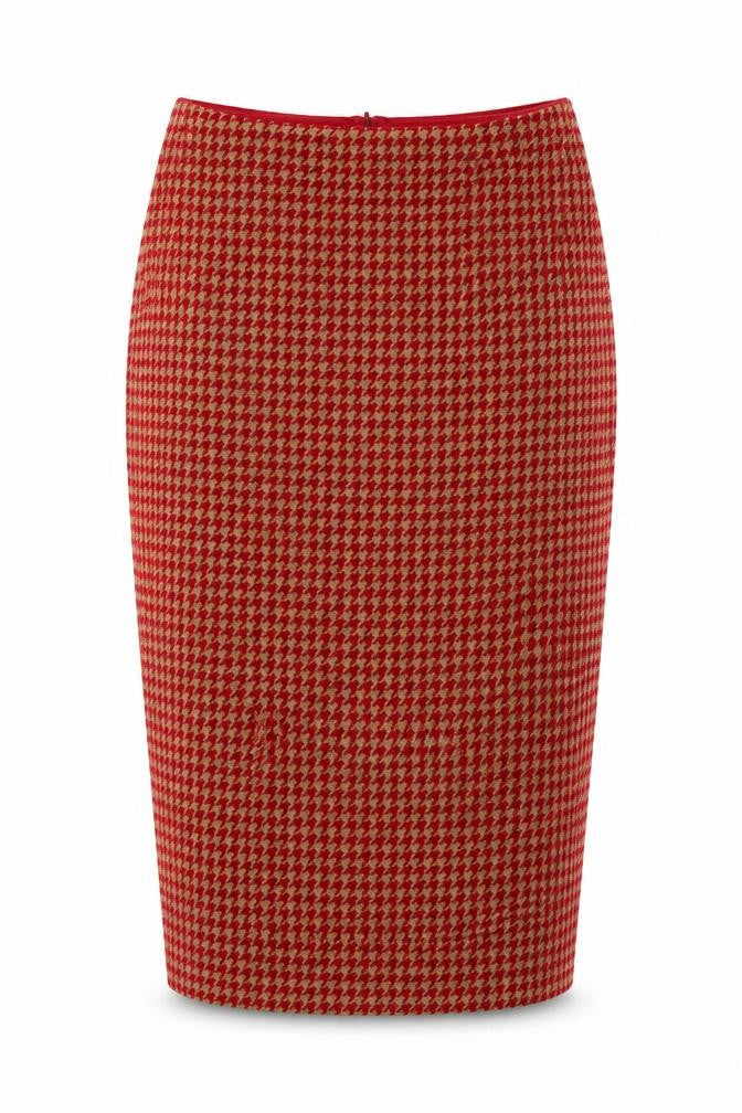 Next Women Red Houndstooth Tweed Pencil Skirt Size 8