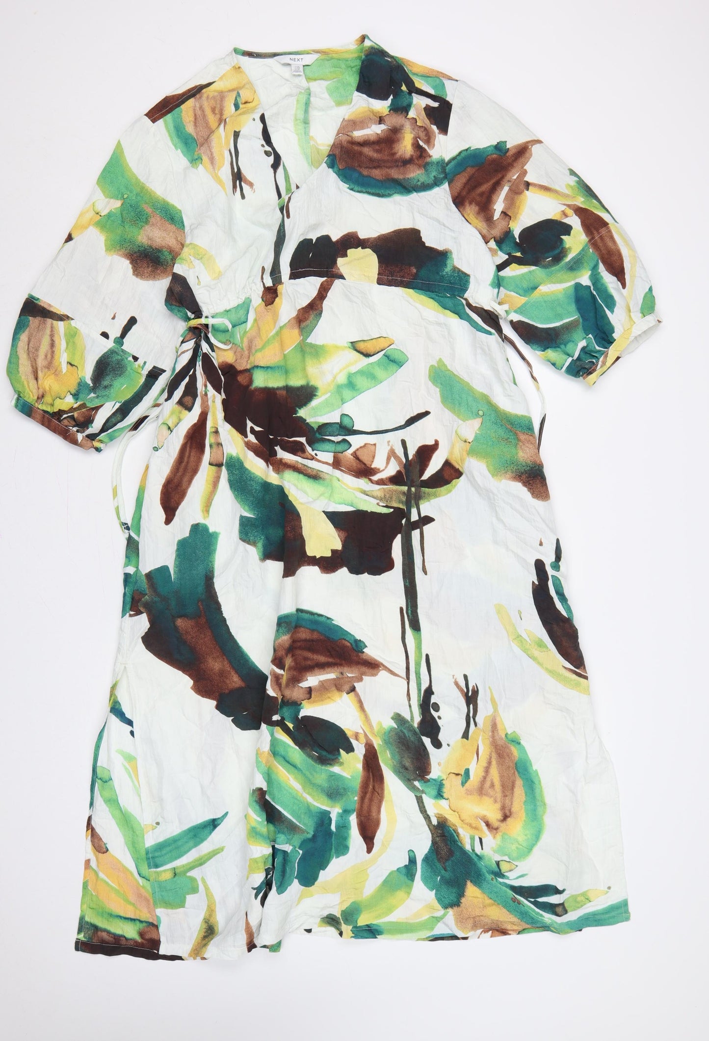 Next Women Multicoloured UK 14 Floral Wrap Midi Kimono Sleeve Dress