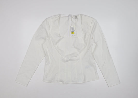 Marks and Spencer Women White UK 16 Ruffle Front Long Sleeve Blouse