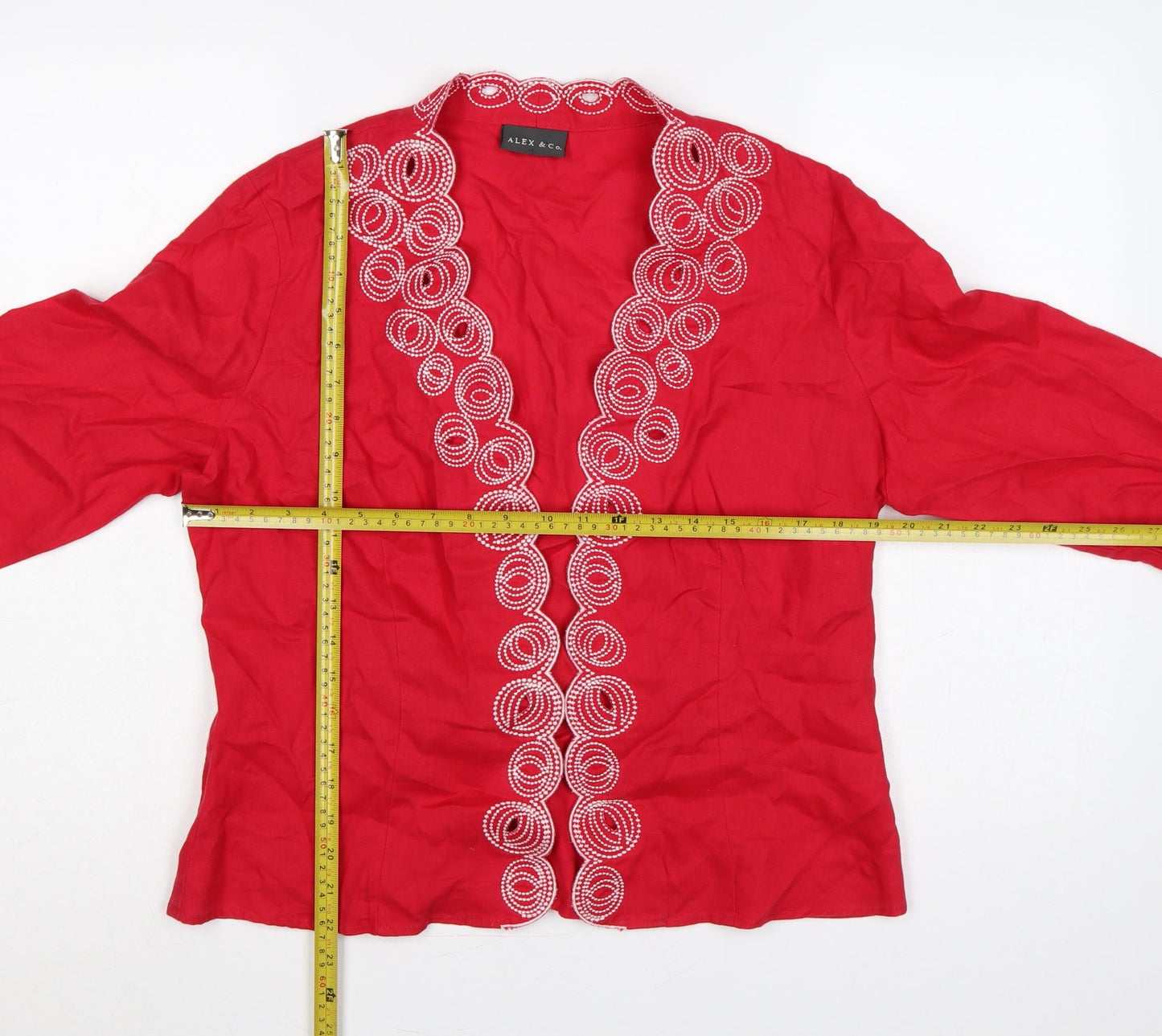 Alex & Co Women Red Linen Embroidered Open Kimono Blouse UK 16