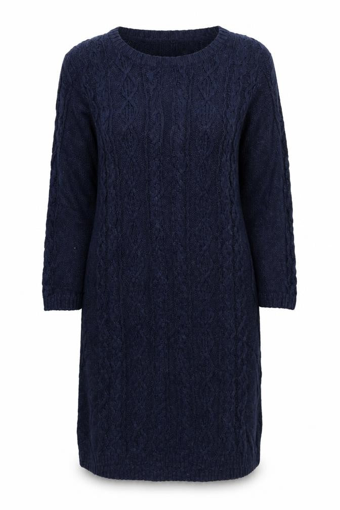 Fat Face Women Blue UK 12 Cable Knit Wool Jumper Dress V-Neck