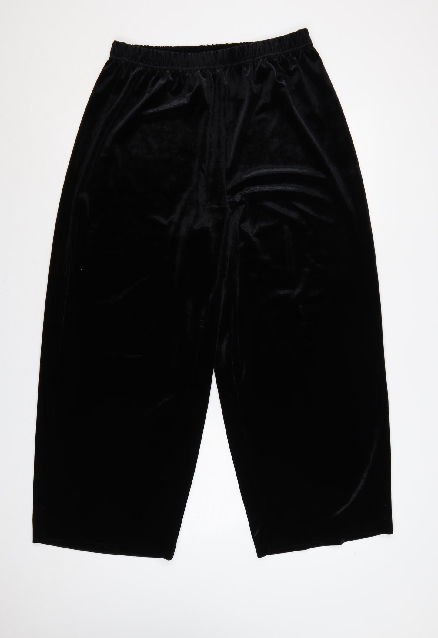 BB Dakota Women's Black L Velvet Wide-Leg Pull-On Trousers