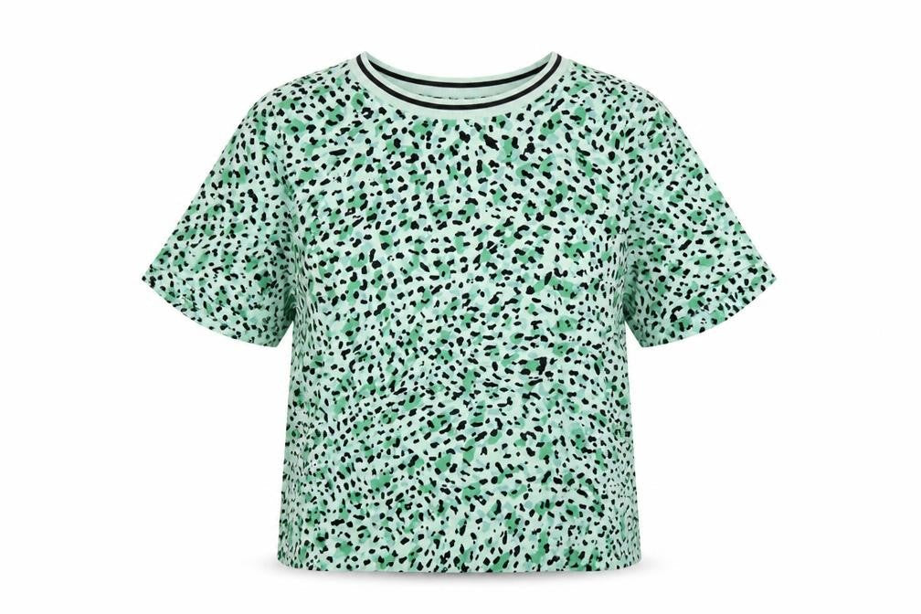 InWear Women Green Leopard Print Ringer T-Shirt UK 12 Short Sleeve