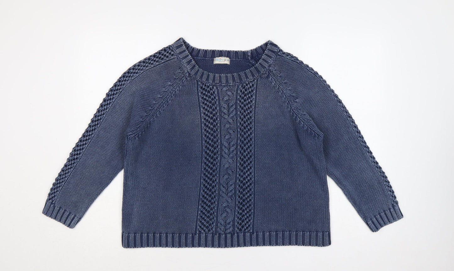 M&S Women Blue UK 18 Cable Knit Cotton Pullover Jumper