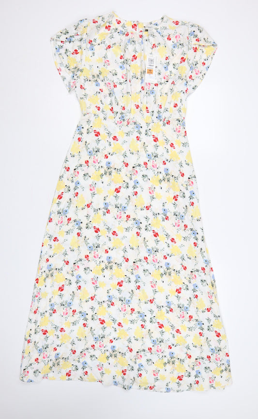 M&S Women’s Multicoloured Floral Midi Fit & Flare Dress UK 10 Petite