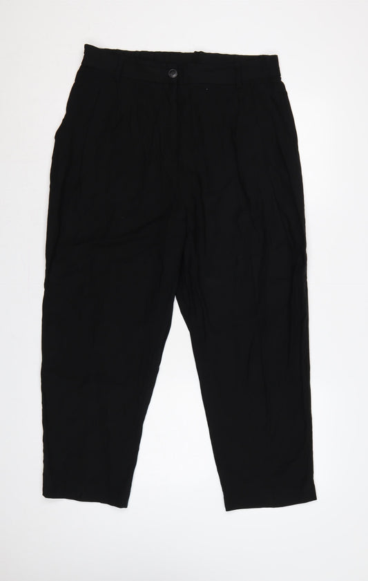 H&M Women Black UK 16 High Rise Tapered Tailored Trousers