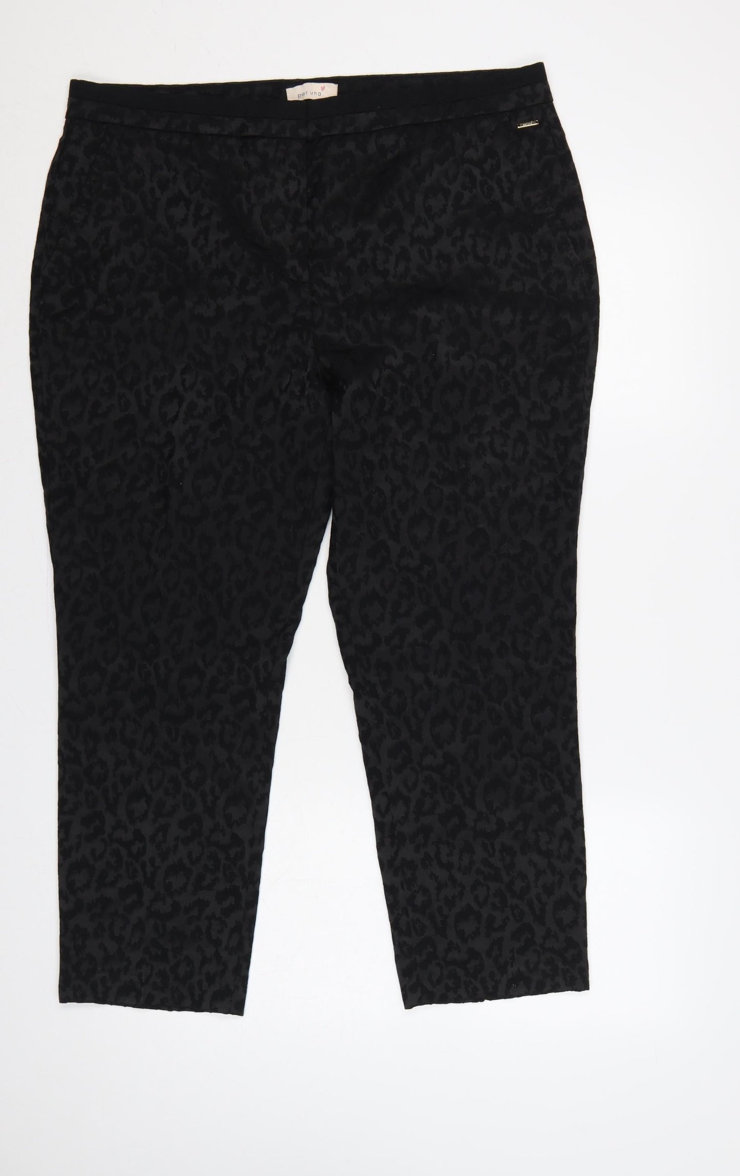 Per Una Women’s Black Animal Print Slim Straight Trousers UK 18 Short