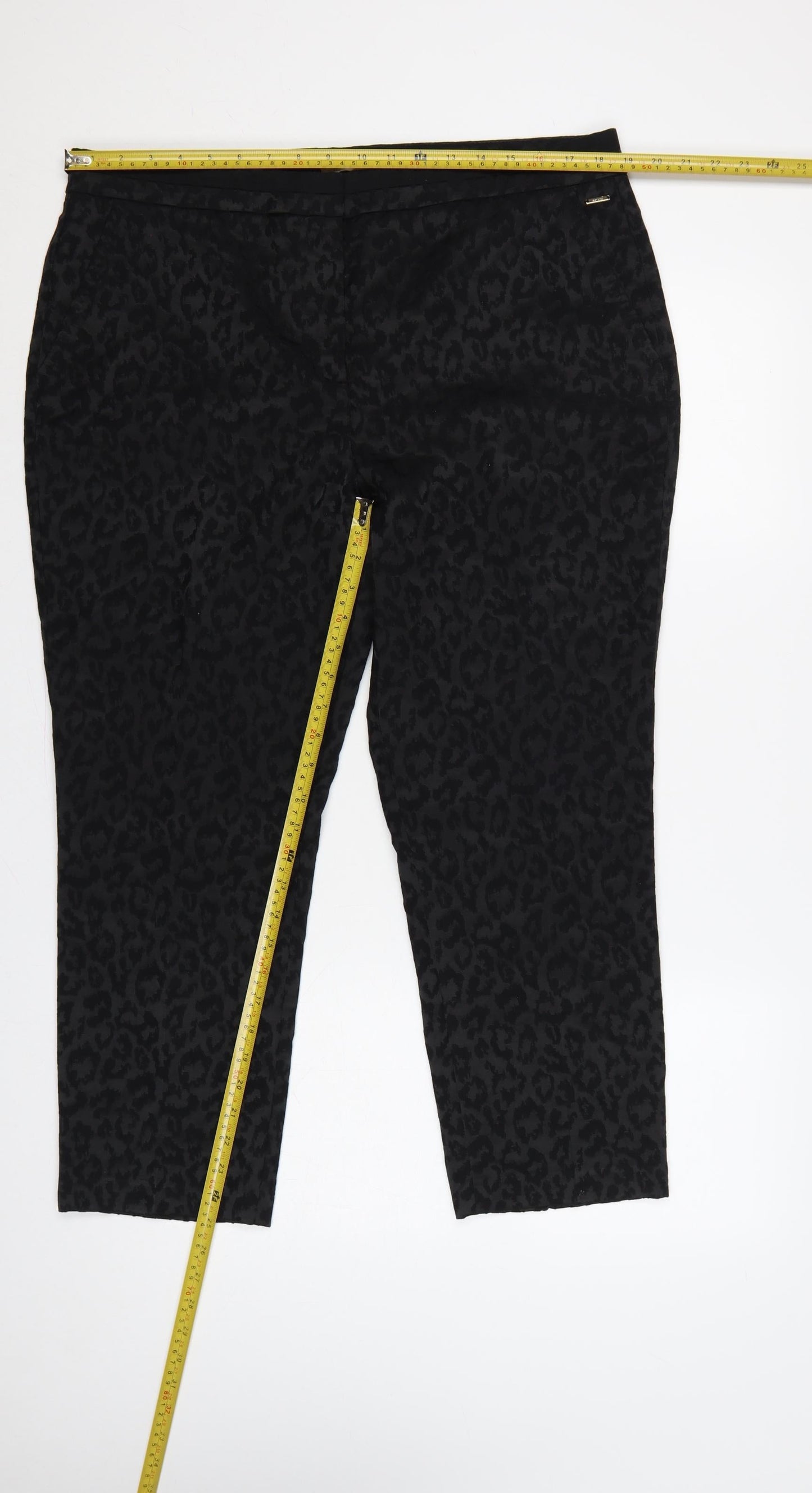 Per Una Women’s Black Animal Print Slim Straight Trousers UK 18 Short