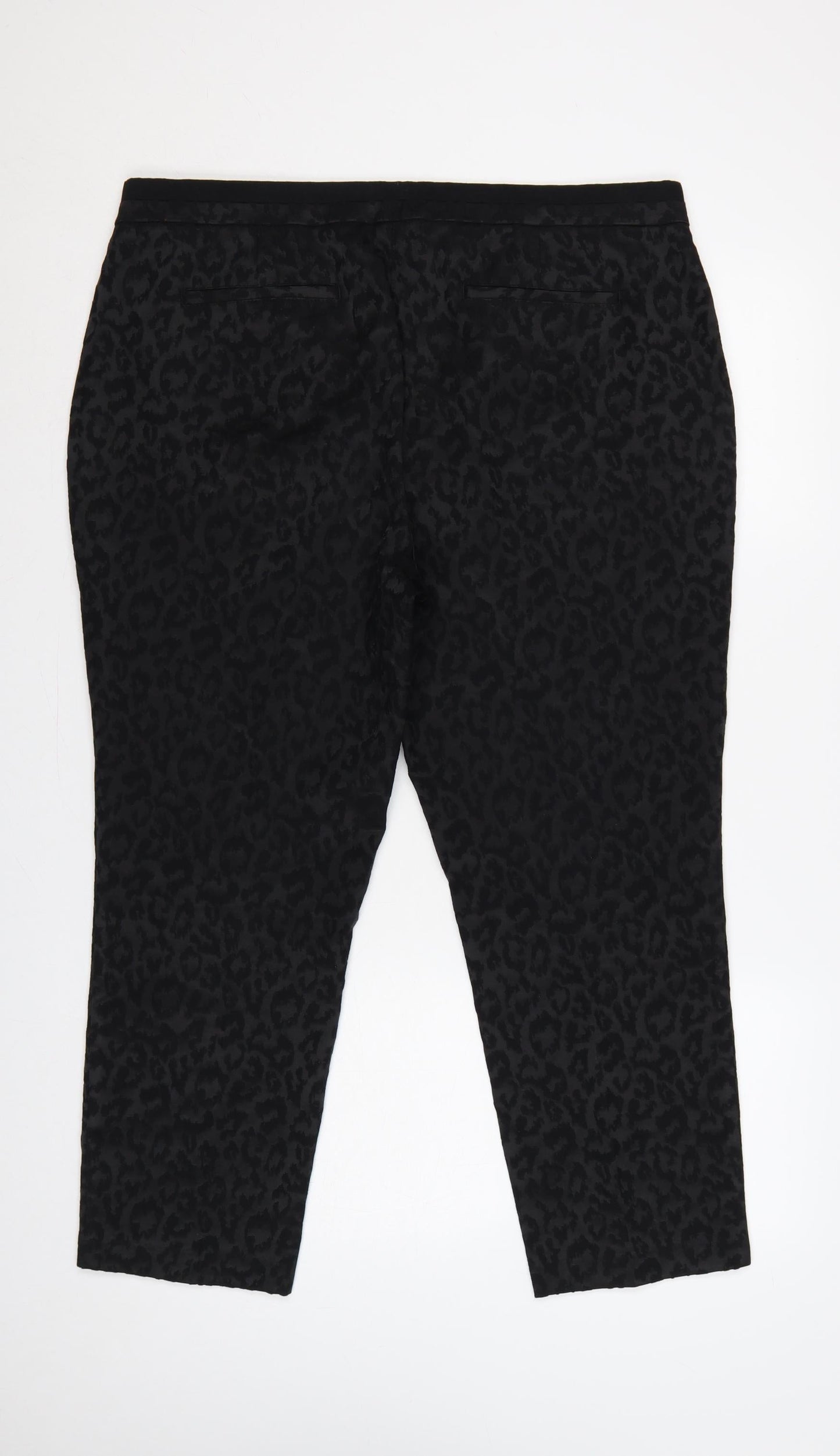 Per Una Women’s Black Animal Print Slim Straight Trousers UK 18 Short