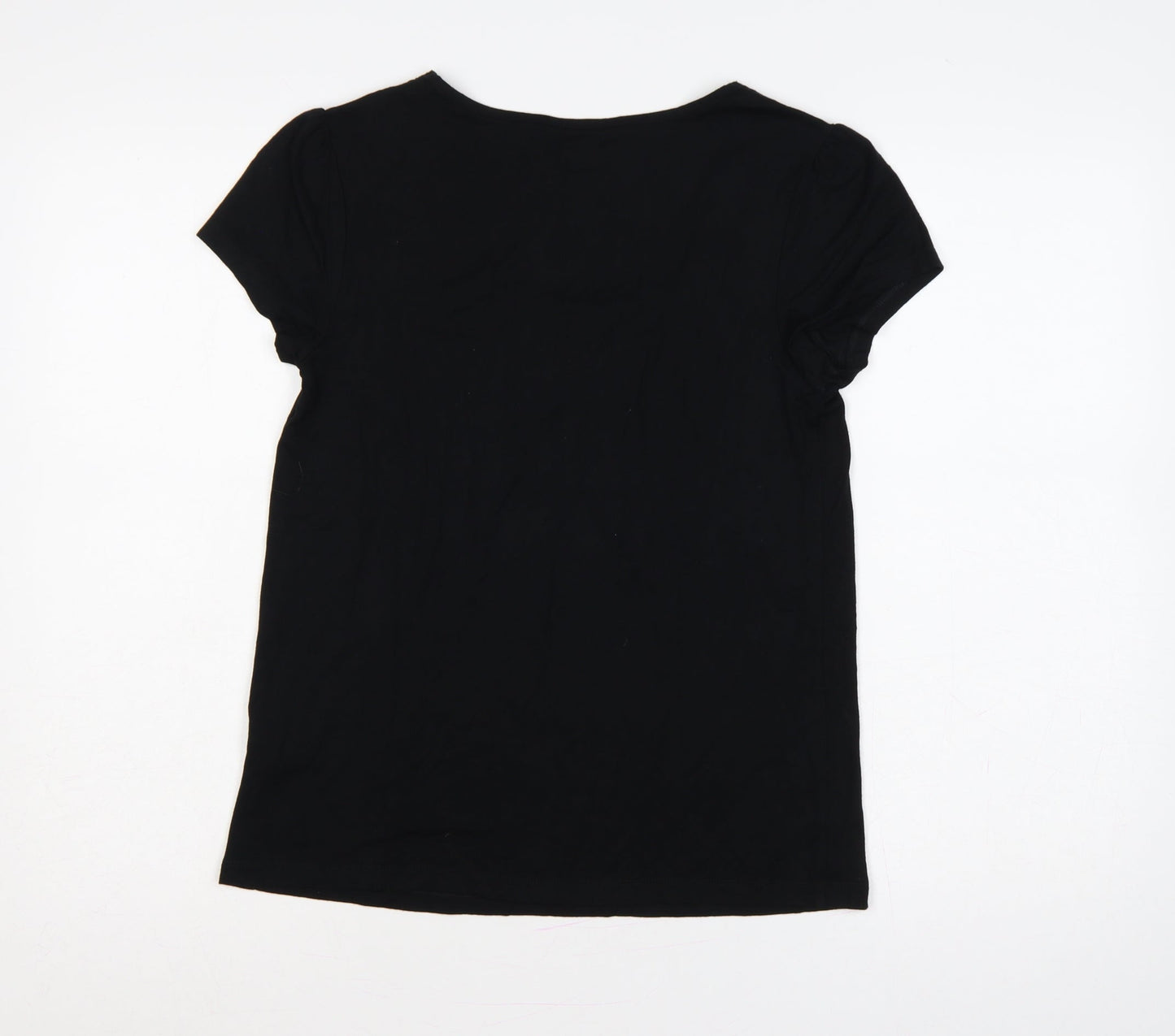 Banana Republic Women Black M Square Neck Lace Trim Short Sleeve Blouse