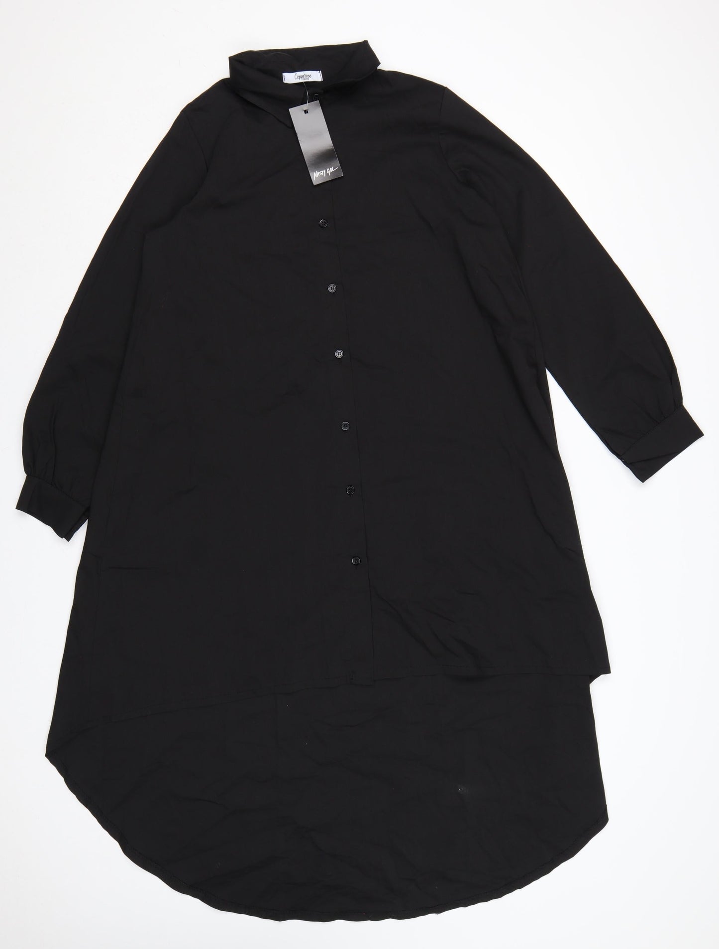 Cappellini Women Black One Size Longline Oversized Shirt Dress